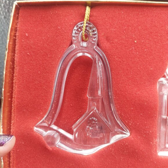 Vintage Set of 3 Gorham Clear Lead Crystal Glass Ornaments Bell Gift Tree w/Box - Picture 4 of 7